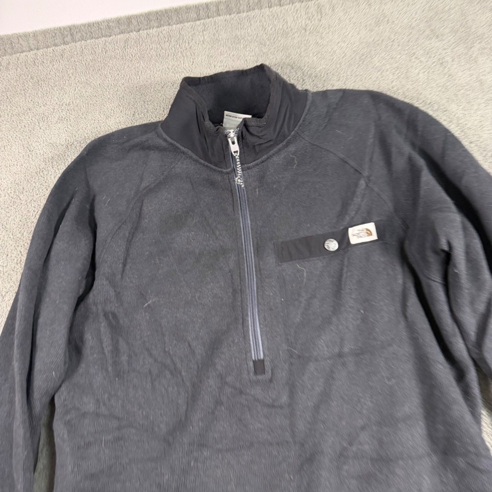 The North Face Mens Small Gray Quarter Zip Fleece Pullover Snap Pocket Jacket